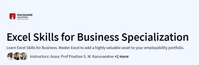 Excel Skills for Business Specialization Course
