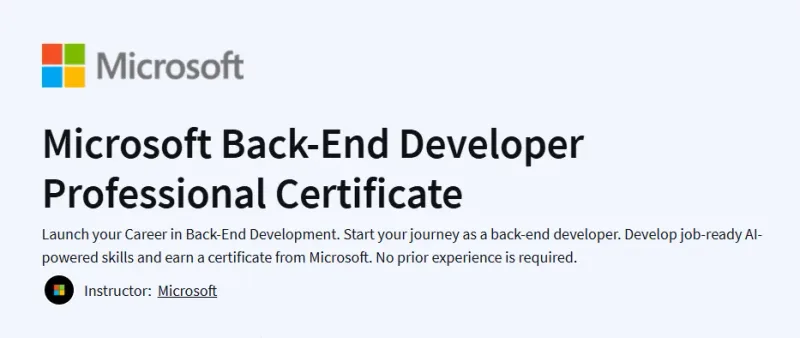 Microsoft Back-End Developer Professional Certificate Course