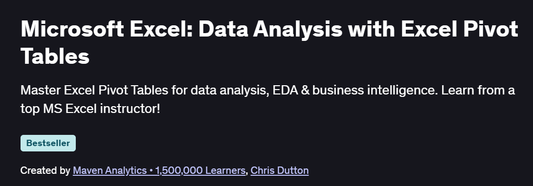Microsoft Excel: Data Analysis with Excel Pivot Tables Course
