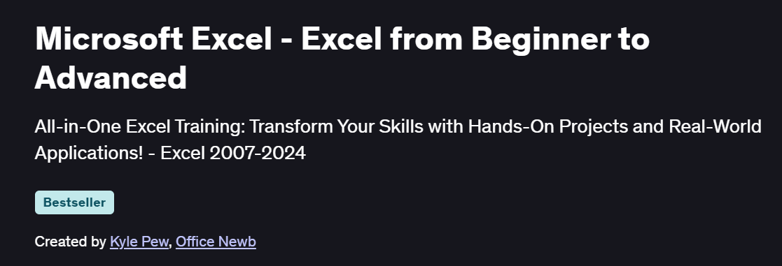 Microsoft Excel – Excel from Beginner to Advanced Course