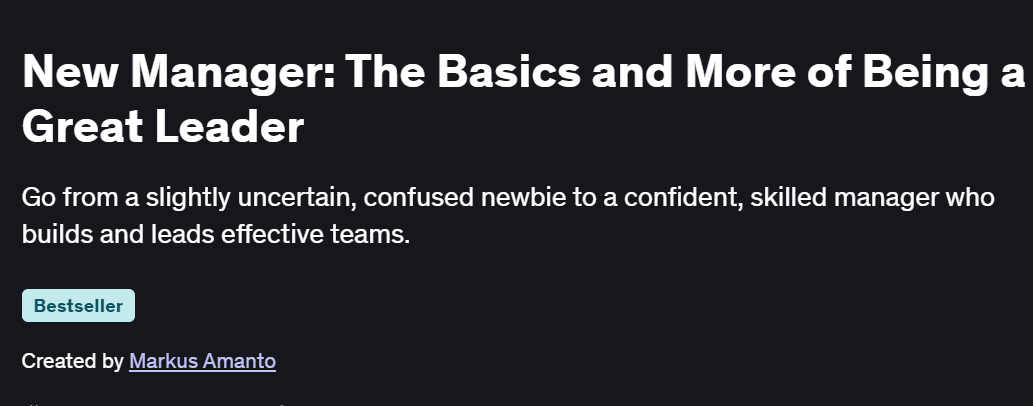 New Manager: The Basics and More of Being a Great Leader Course