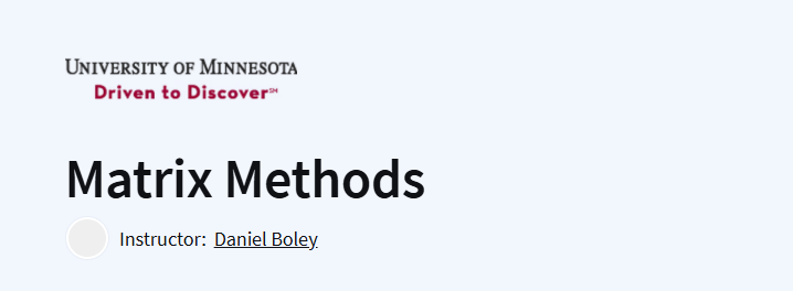 Matrix Methods By University Of Minnesota Course