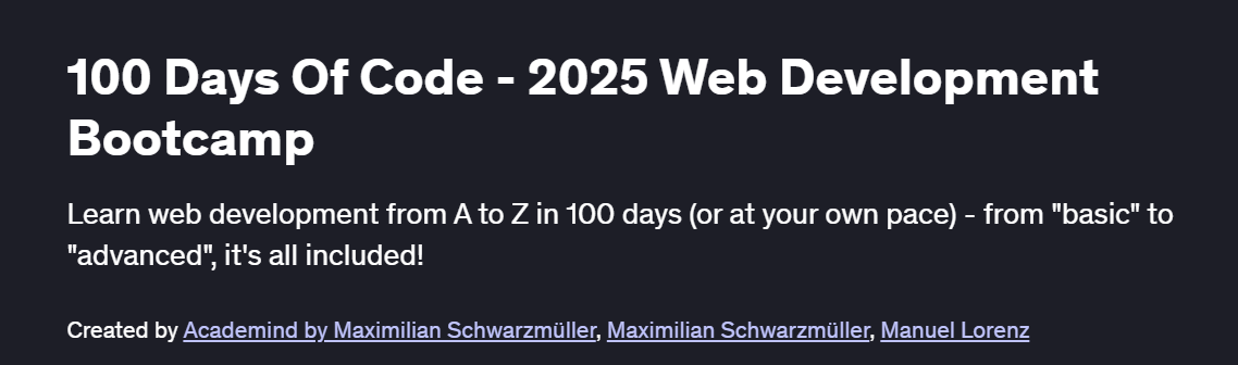 100 Days Of Code – 2025 Web Development Bootcamp Course