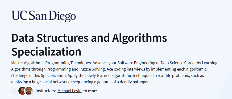 Data Structures and Algorithms Specialization Course