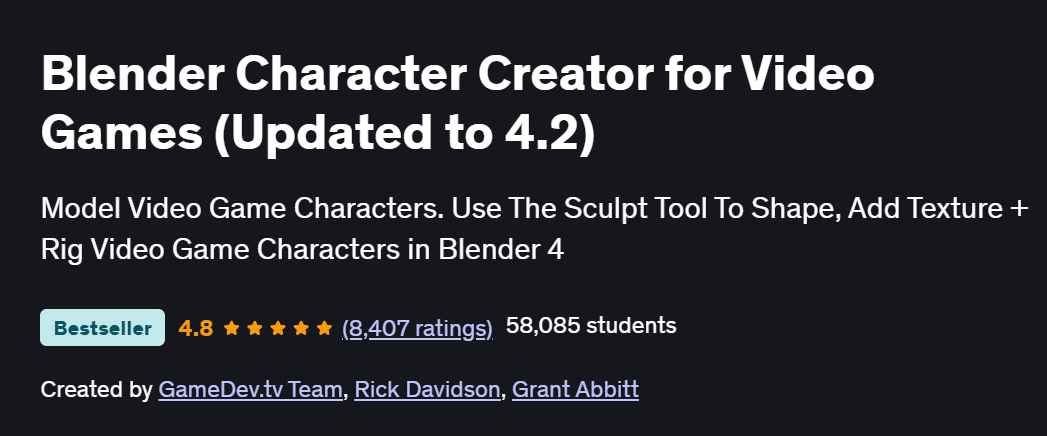 Blender Character Creator for Video Games (Updated to 4.2) Course