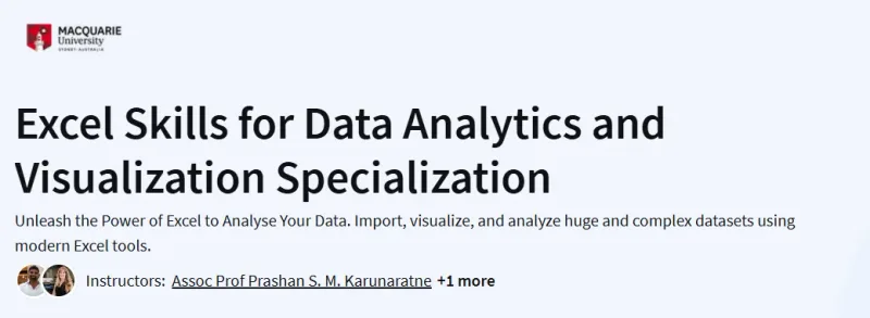 Excel Skills for Data Analytics and Visualization Specialization Course