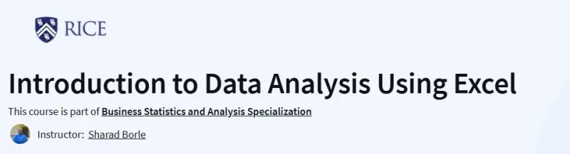 Introduction to Data Analysis Using Excel Course