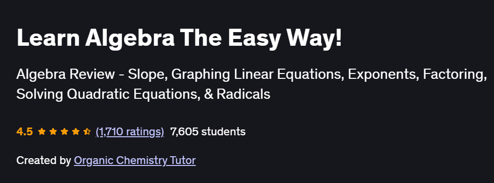 Learn Algebra The Easy Way! Course