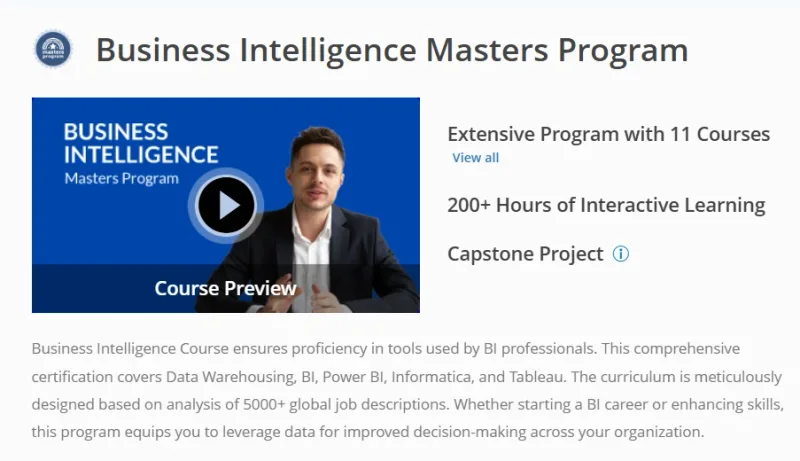 Business Intelligence Masters Program Course