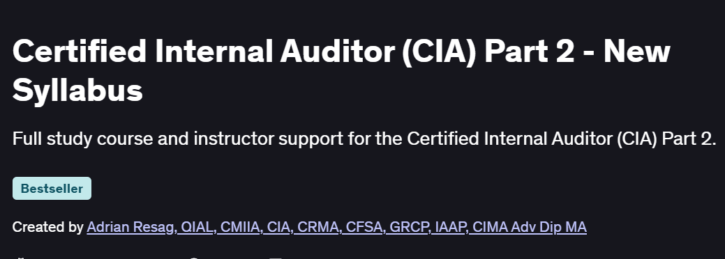Certified Internal Auditor (CIA) Part 2 – New Syllabus Course