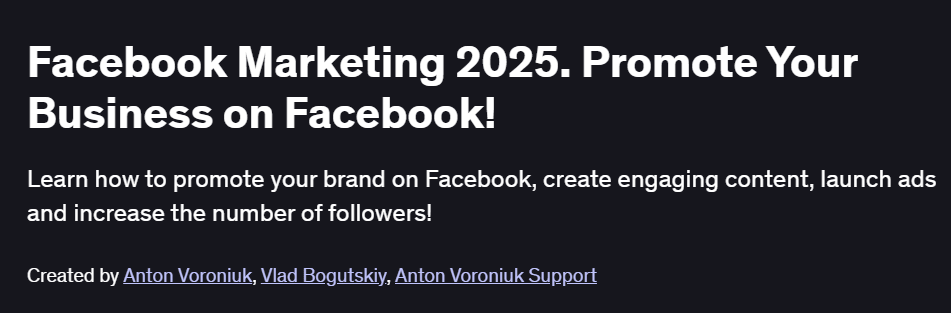 Facebook Marketing 2025. Promote Your Business on Facebook! Course