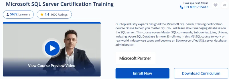 Microsoft SQL Server Certification Training Course