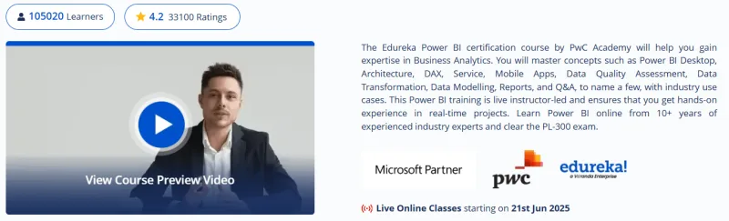 Power BI Certification Training Course: PwC Academy