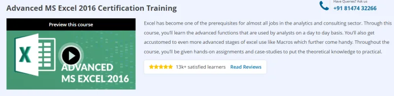 Advanced MS Excel 2016 Certification Training Course