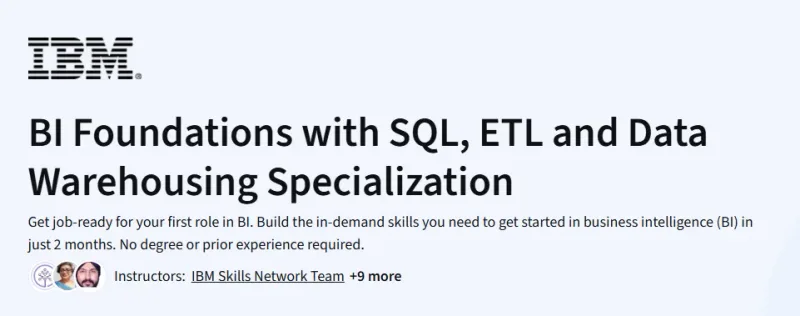 BI Foundations with SQL, ETL and Data Warehousing Specialization Course