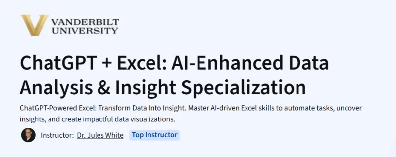 ChatGPT + Excel: AI-Enhanced Data Analysis & Insight Specialization Course