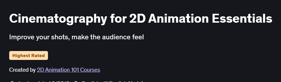 Cinematography for 2D Animation Essentials Course