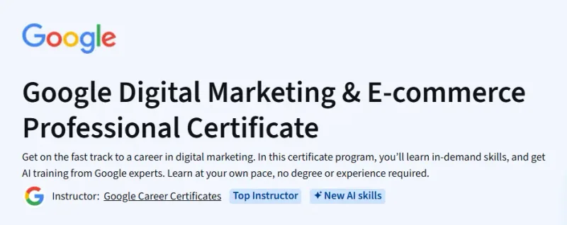 Google Digital Marketing & E-commerce Professional Certificate Course