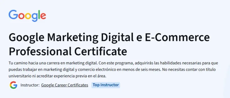 Google Marketing Digital e E-Commerce Professional Certificate Course