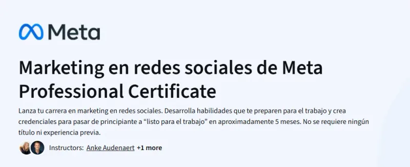 Marketing en redes sociales de Meta Professional Certificate Course