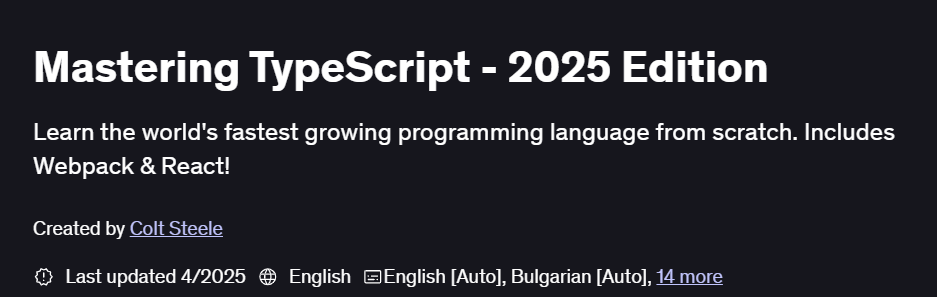 Mastering TypeScript – 2025 Edition Course