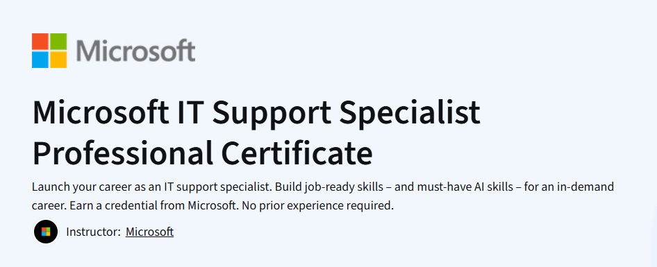Microsoft IT Support Specialist Professional Certificate Course