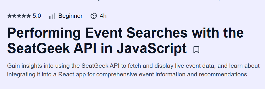 Performing Event Searches with the SeatGeek API in JavaScript Course