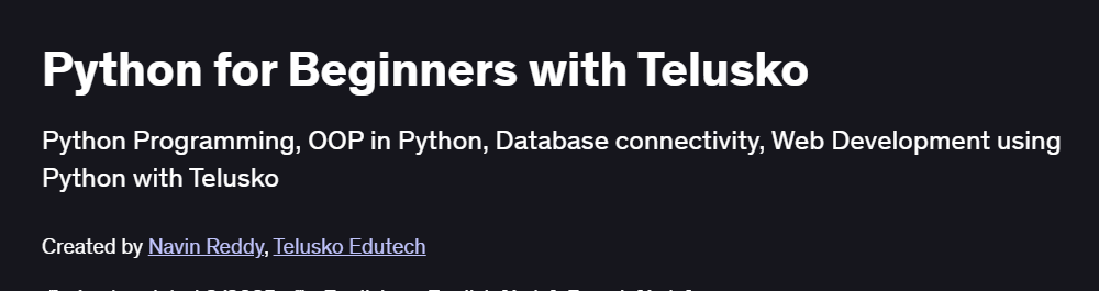 Python for Beginners with Telusko Course