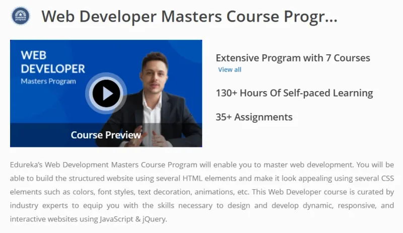 Web Developer Masters Course Program