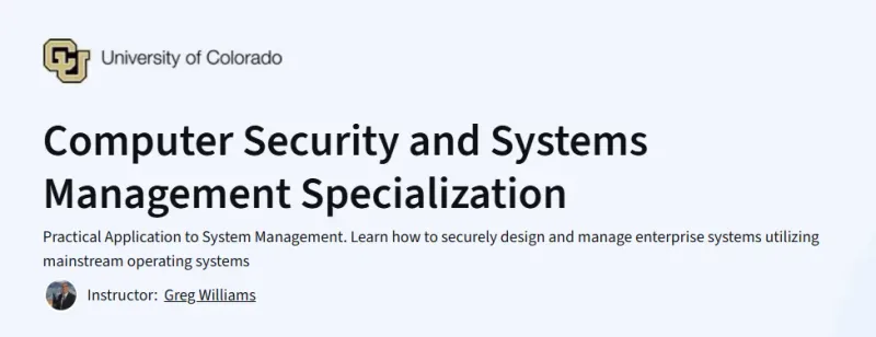 Computer Security and Systems Management Specialization Course