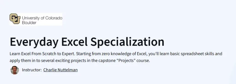 Everyday Excel Specialization Course
