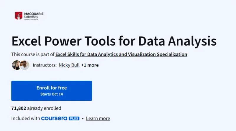 Excel Power Tools for Data Analysis course