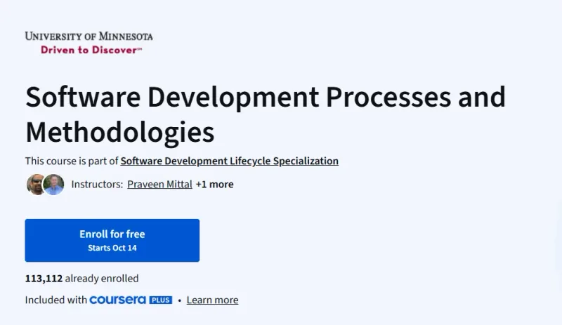 Software Development Processes and Methodologies course