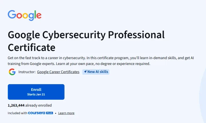 Google Cybersecurity course