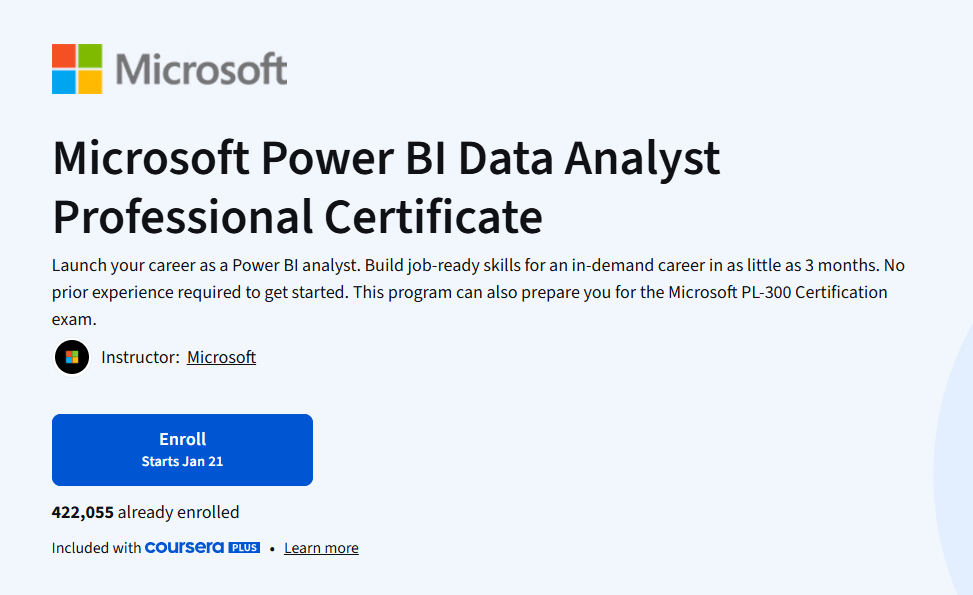 Microsoft Power BI Data Analyst course