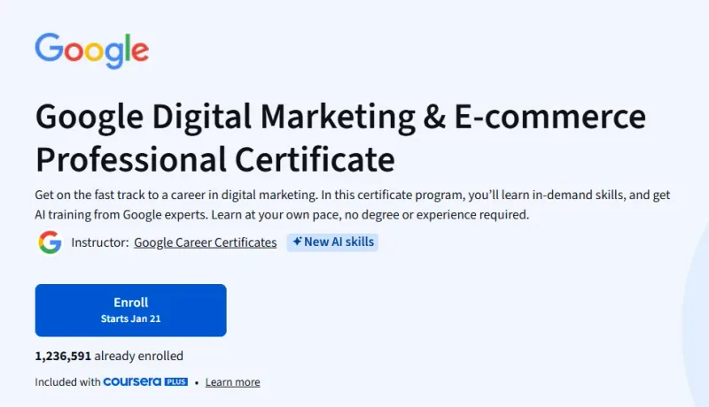 Google Digital Marketing & E-commerce course