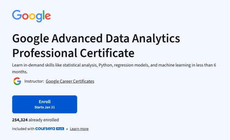 Google Advanced Data Analytics course