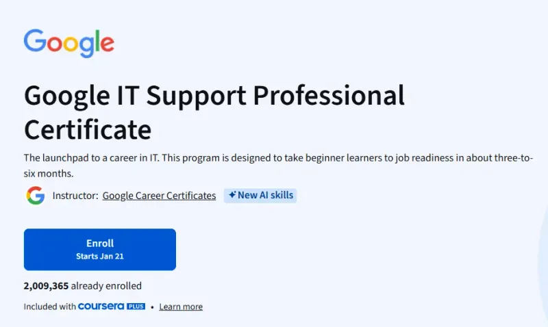 Google IT Support course