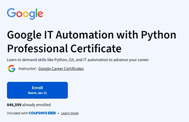 Google IT Automation with Python course