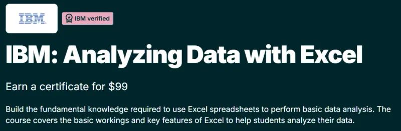 IBM: Analyzing Data with Excel course