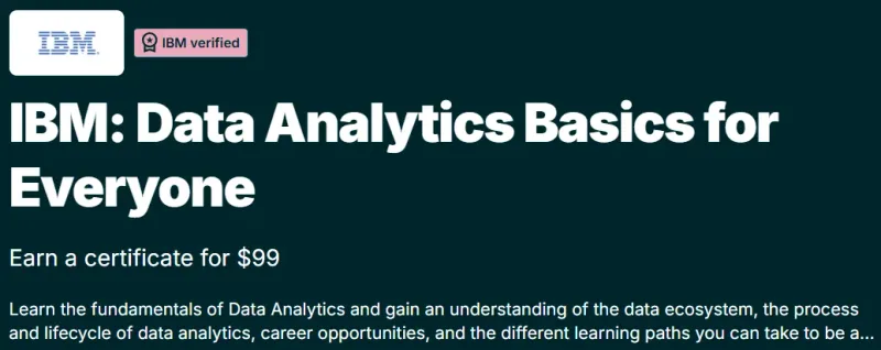 IBM: Data Analytics Basics for Everyone course