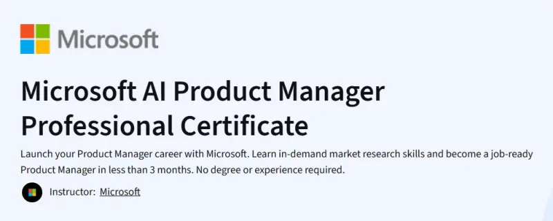 Microsoft AI Product Manager Professional Certificate course