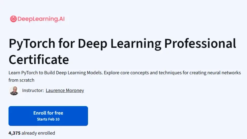 PyTorch for Deep Learning Professional Certificate course