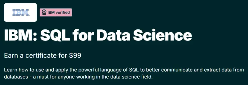IBM: SQL for Data Science course