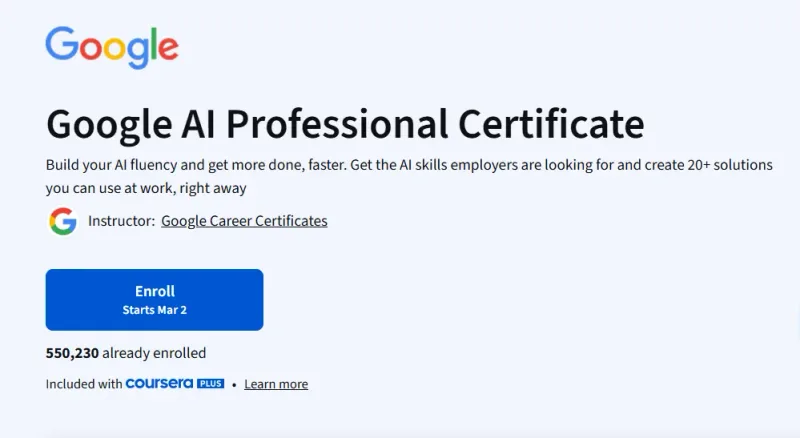 Google AI Professional Certificate course