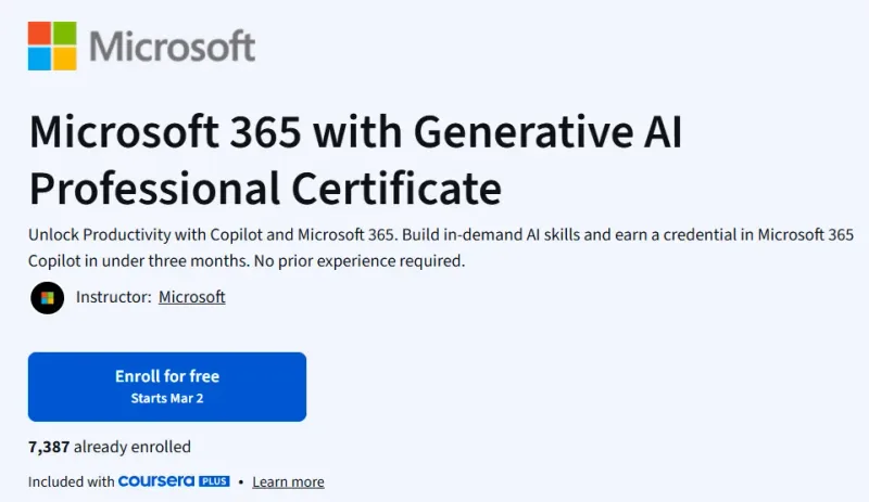Microsoft 365 with Generative AI Professional Certificate course